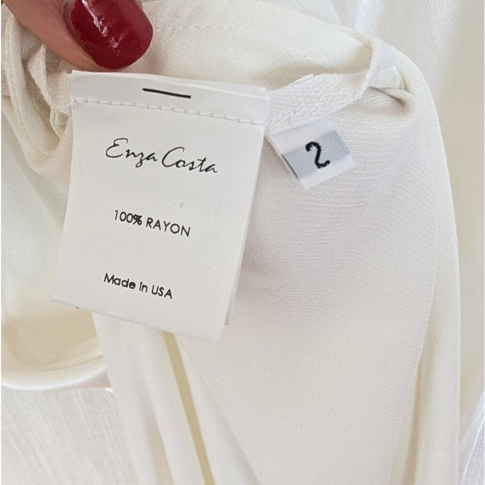 Enza Costa Off-White Satin Slip Maxi Dress Womens 2 Sleeveless Scoop Neck Split - Picture 9 of 10